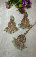 Luxury Mint Stone Earrings with Tikka